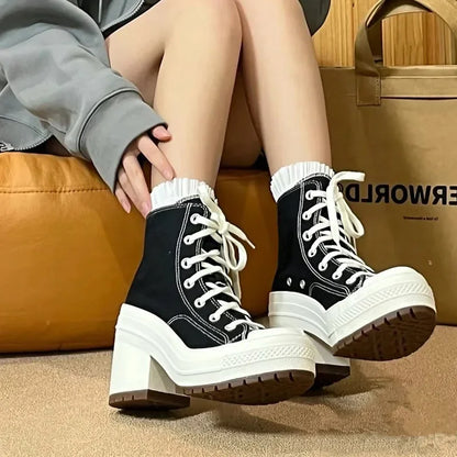 Stylish Women's Canvas Lace Up Heels