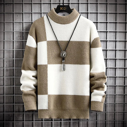 Men's Casual Round Neck Patchwork Sweater