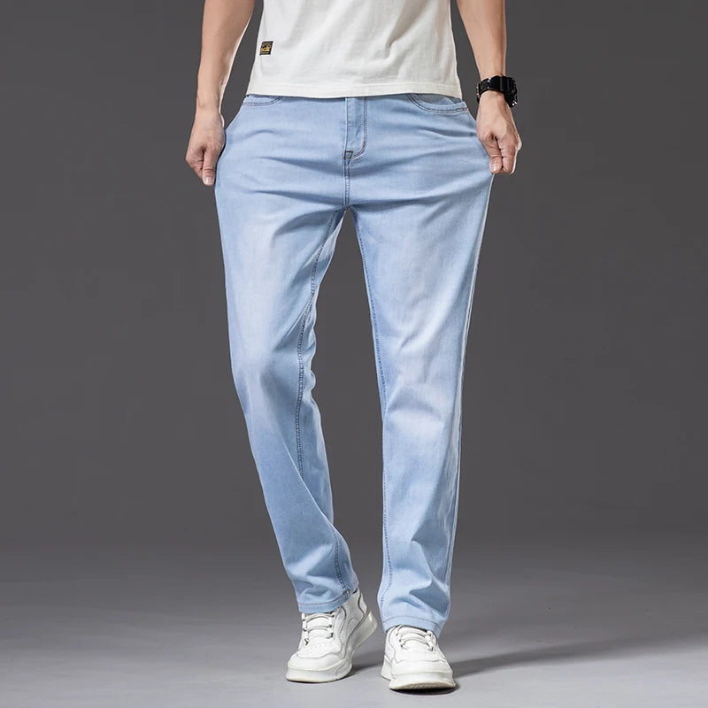 Men's Relaxed Fit Stretch Jeans - Loose Straight Leg Denim