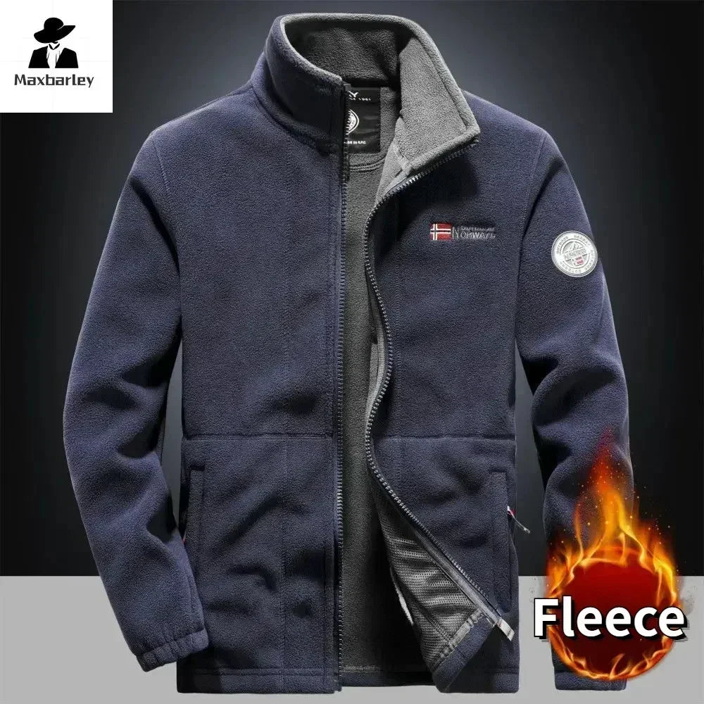 Men's Thickened Fleece Jacket with High Collar - Various Colors