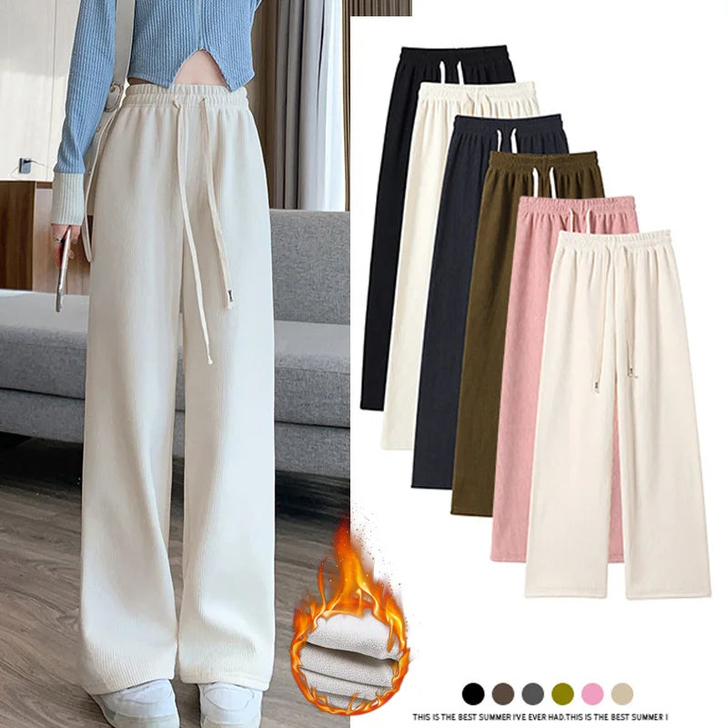 Women's Wide-Leg Long Pants with Drawstring Elastic Waist