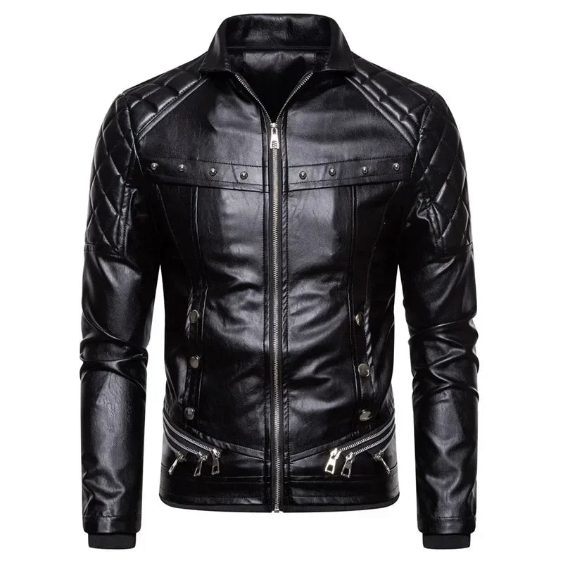 Men's Removable Suede Collar Slim Fit Warm Faux Leather Jacket