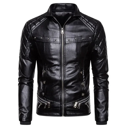 Men's Removable Suede Collar Slim Fit Warm Faux Leather Jacket