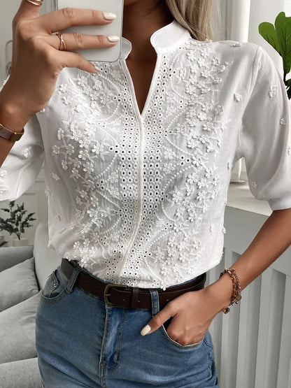 Embroidered White Lace Blouse for Women