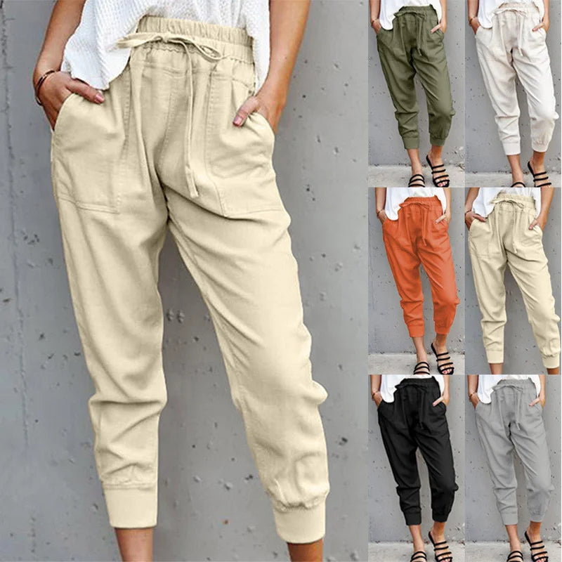 Cross-Border Women's High-Waist Slim-Fit Lace-Up Casual Pants- Various Colors