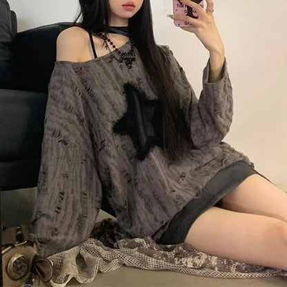 Oversized Off-Shoulder Long Sleeve Sweater for Women