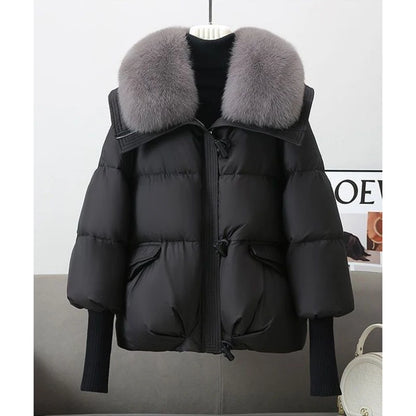 Women's Thickened Zipper Jacket with Detachable Faux Fur Collar