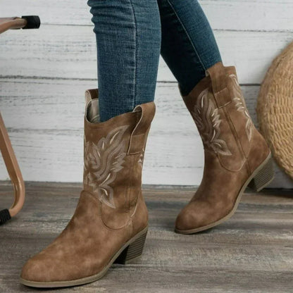 Classic Suede Pointed Toe Wedge Heel Ankle Western Boots