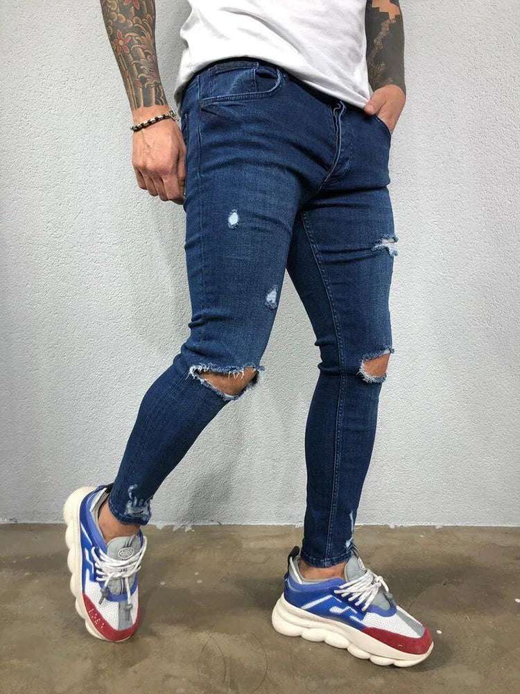 Men's Ripped Skinny Denim Jeans - Casual Style