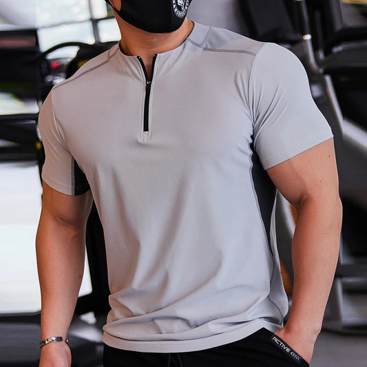 Men's Slim Fit Fitness T-Shirt with Stand Collar Design  - Various Colors