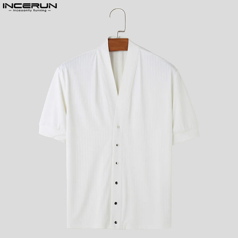 Men's Casual Style INCERUN Striped V-Neck Short Sleeve Shirt