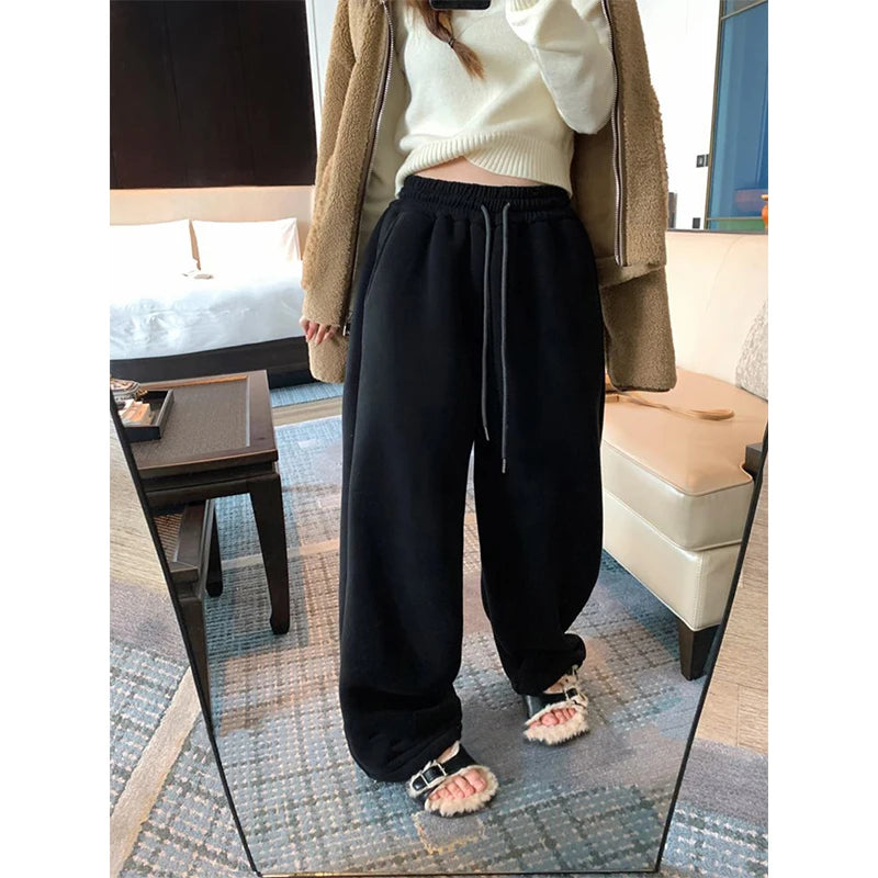 Oversized Women's Streetwear Drawstring Sweatpants - Thick Wide Leg Design