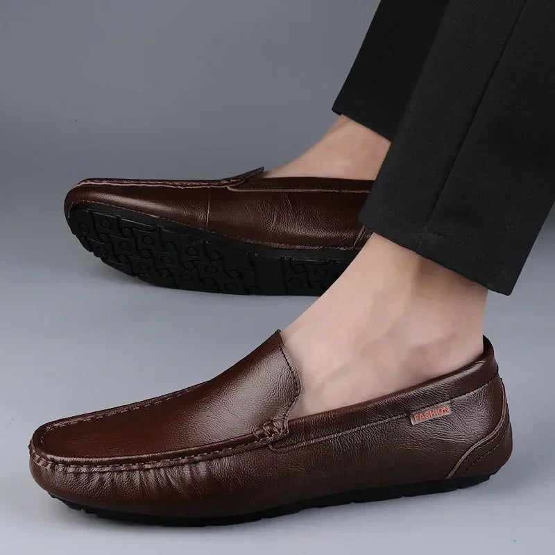 Men's Lightweight Breathable Genuine Leather Slip-On Casual Shoes