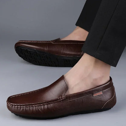 Men's Lightweight Breathable Genuine Leather Slip-On Casual Shoes