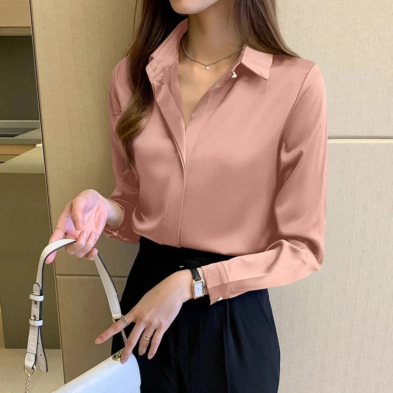 Long Sleeve Satin Shirt for Women - Various Colors