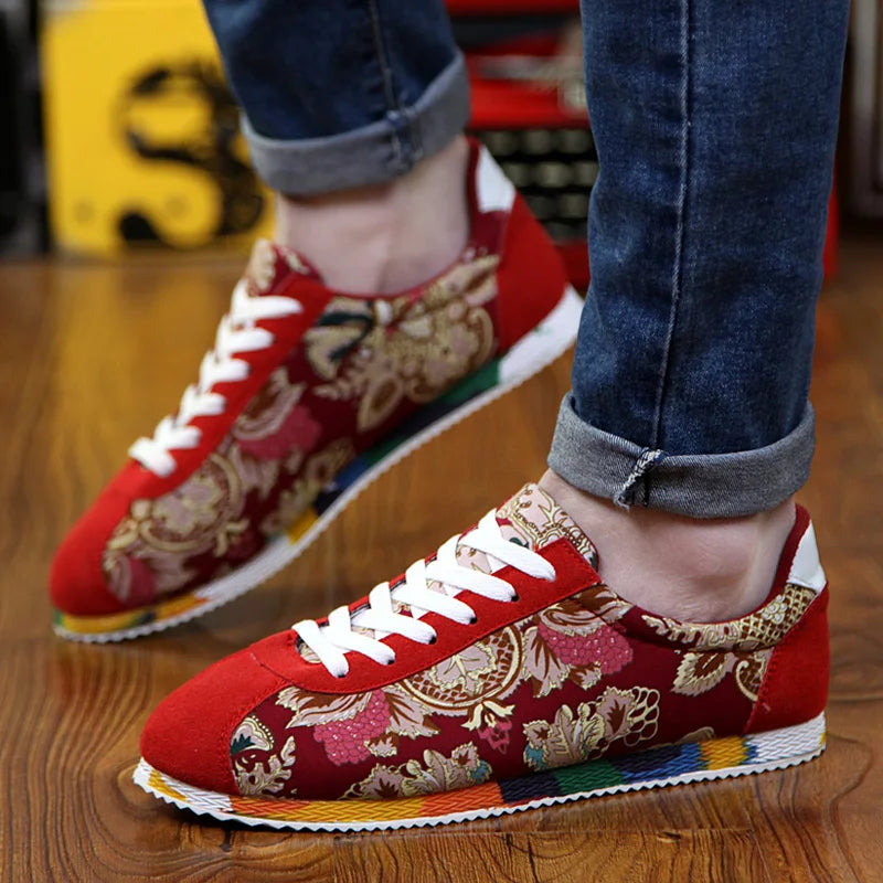 Red Suede Sneakers for Men with Graffiti Print- Various Colors