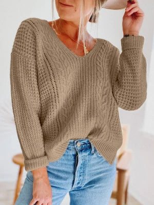 Women's V-Neck Knitted Casual Sweater - Various Colors