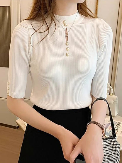 Short Sleeve Knitted Pullover Sweater for Women - Various Colors