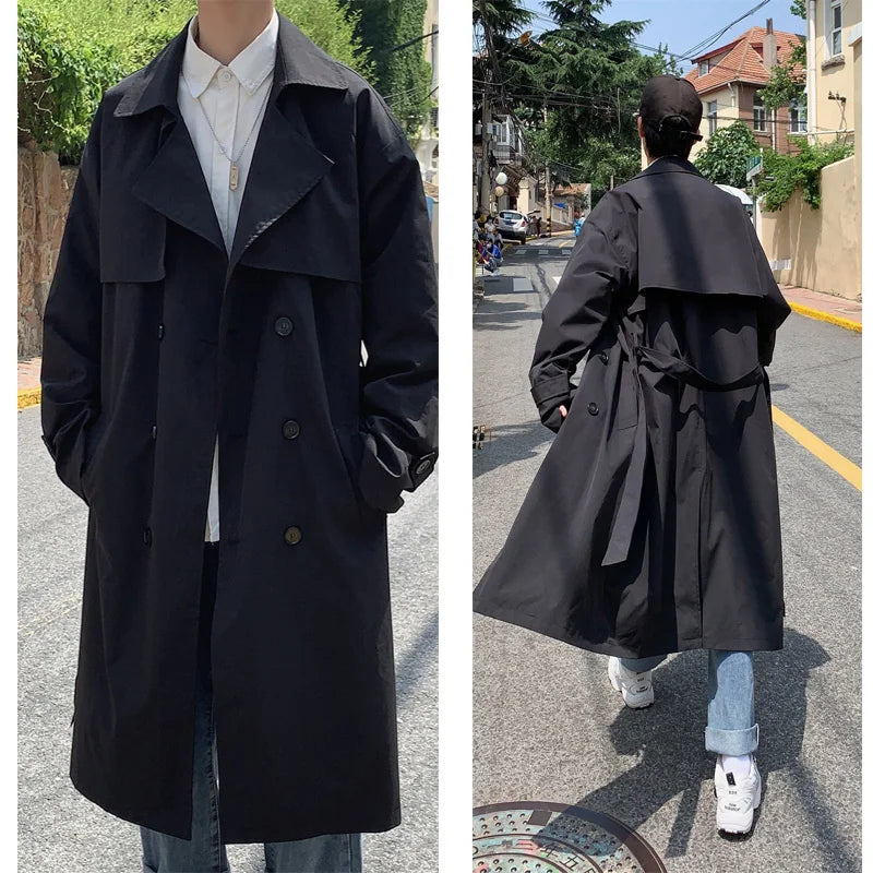 Korean-Inspired Trench Coat for Men - Streetwear Windbreaker Style