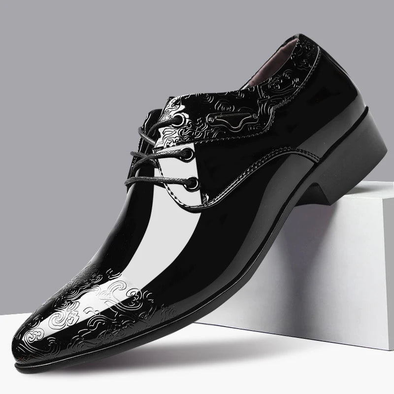 Men's Formal Black Brogue Lace-Up Dress Shoes in PU Leather