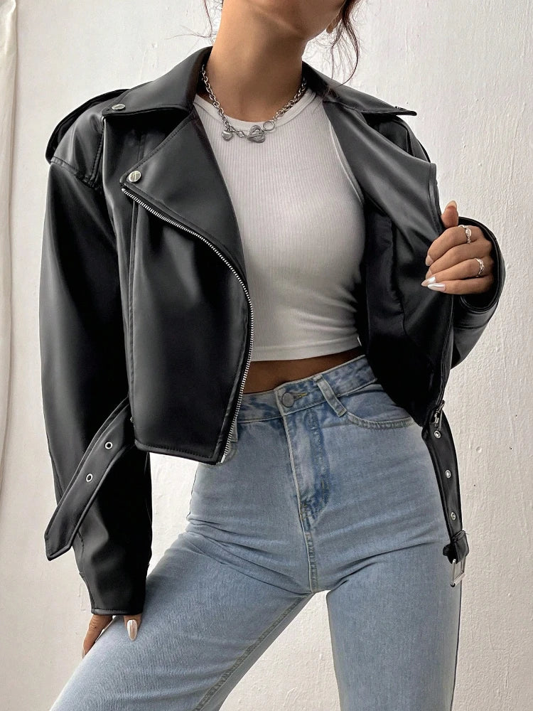 Womens Faux Leather Casual Fit Jacket