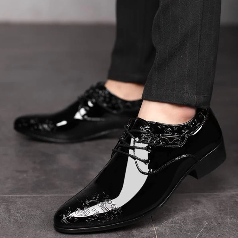 Men's Formal Black Brogue Lace-Up Dress Shoes in PU Leather