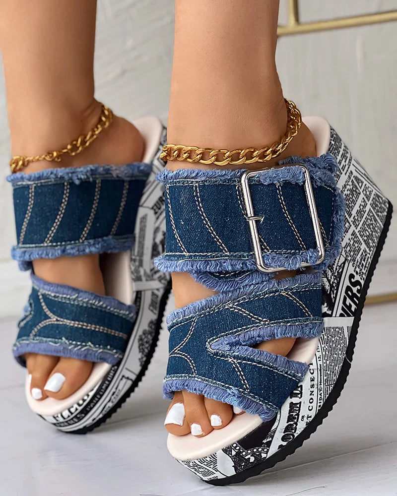 Women's Casual Fashion Denim Wedge Sandals