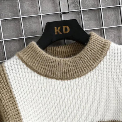 Men's Casual Round Neck Patchwork Sweater