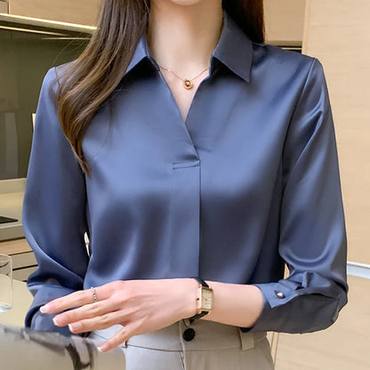 Women's Elegant Long Sleeve Blouse - Various Colors