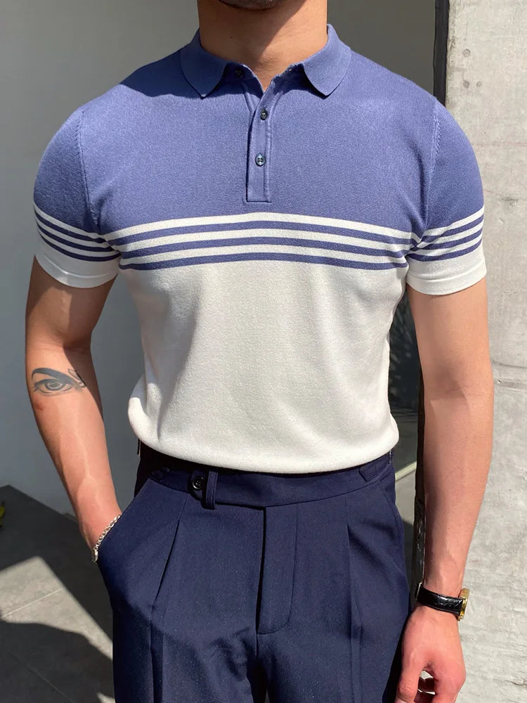 Men's Short Sleeve Polo Shirt with Turn-Down Collar