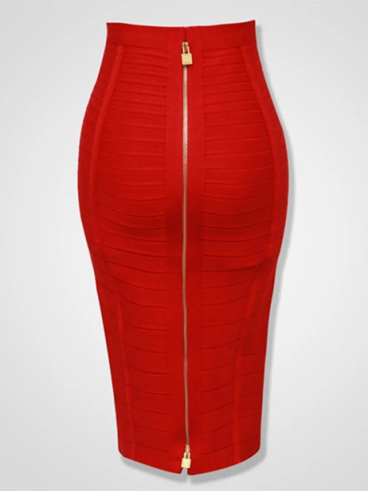 Elastic Bodycon Pencil Skirt with Zipper for Women - Various Colors