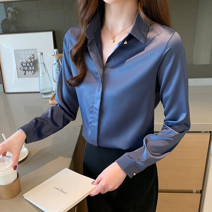 Long Sleeve Satin Shirt for Women - Various Colors