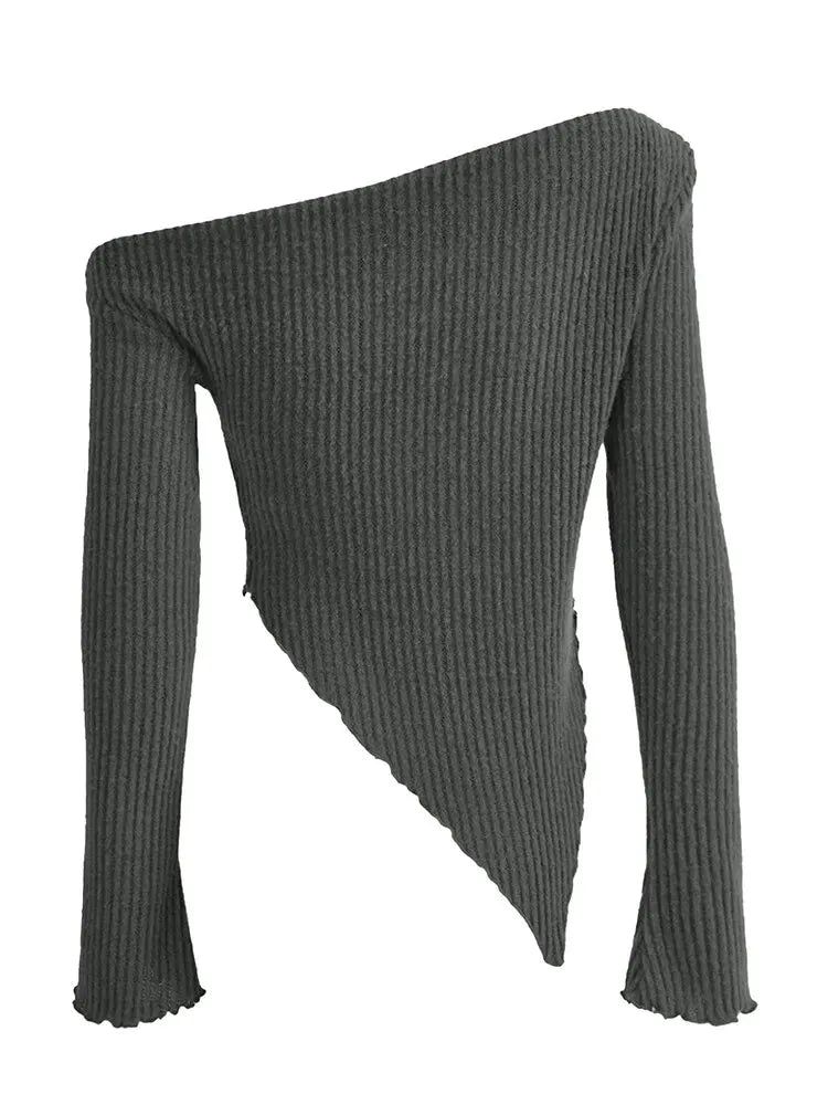 Women's Rib-Knit Long Sleeve Asymmetrical Top