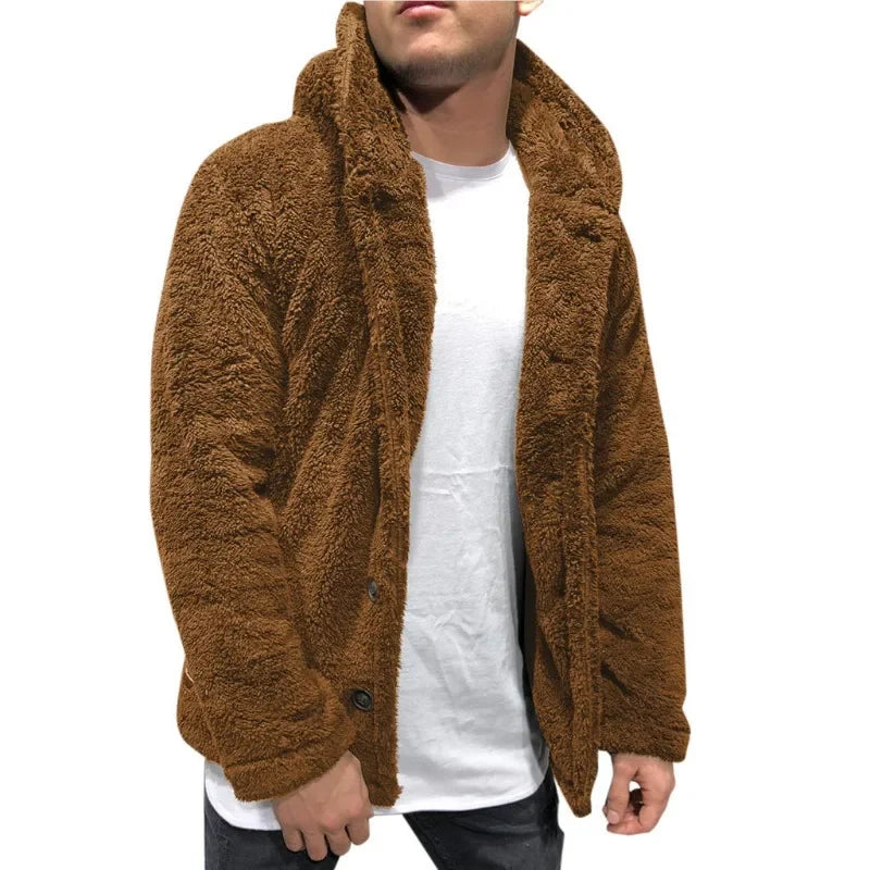 Men's Warm Plush Hooded Cardigan - Long Sleeve