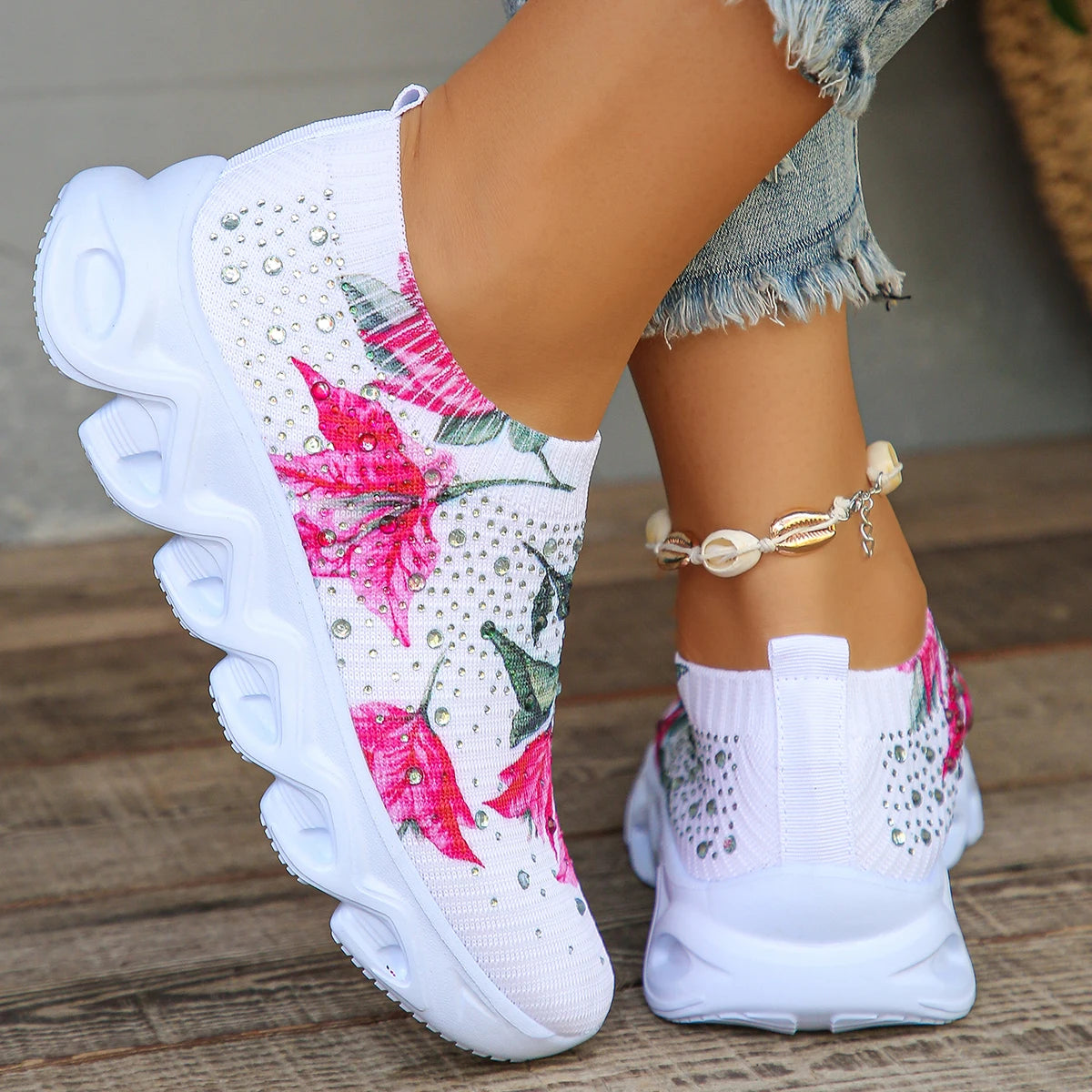 Crystal Floral Women's Lightweight Breathable Knit Sneakers