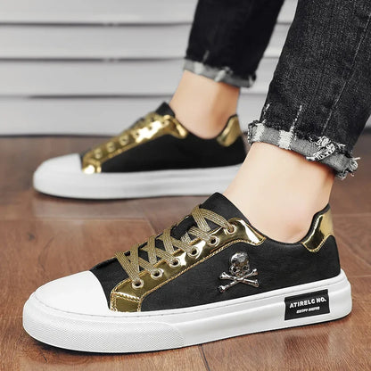 Men's Engraved Skull Designer Lace-Up Flat Sneakers - Various Colors