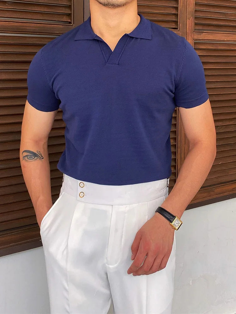 Men's Short Sleeve Polo Shirt with Turn-Down Collar