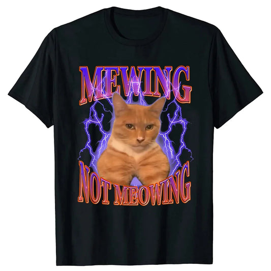 mewing cat t-shirt front in black