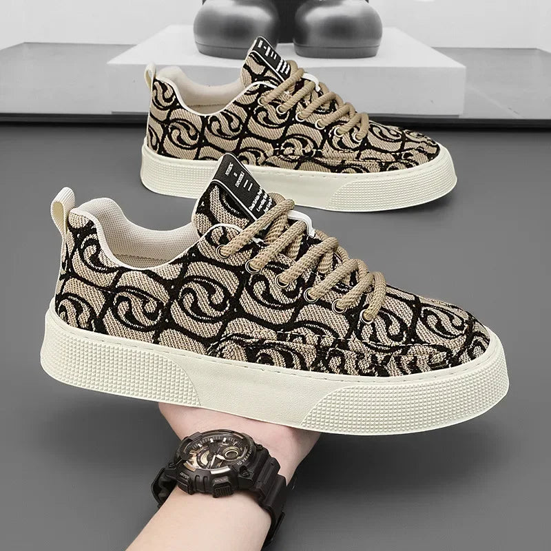 Men's Lace-Up Canvas Sneakers with Graffiti Print