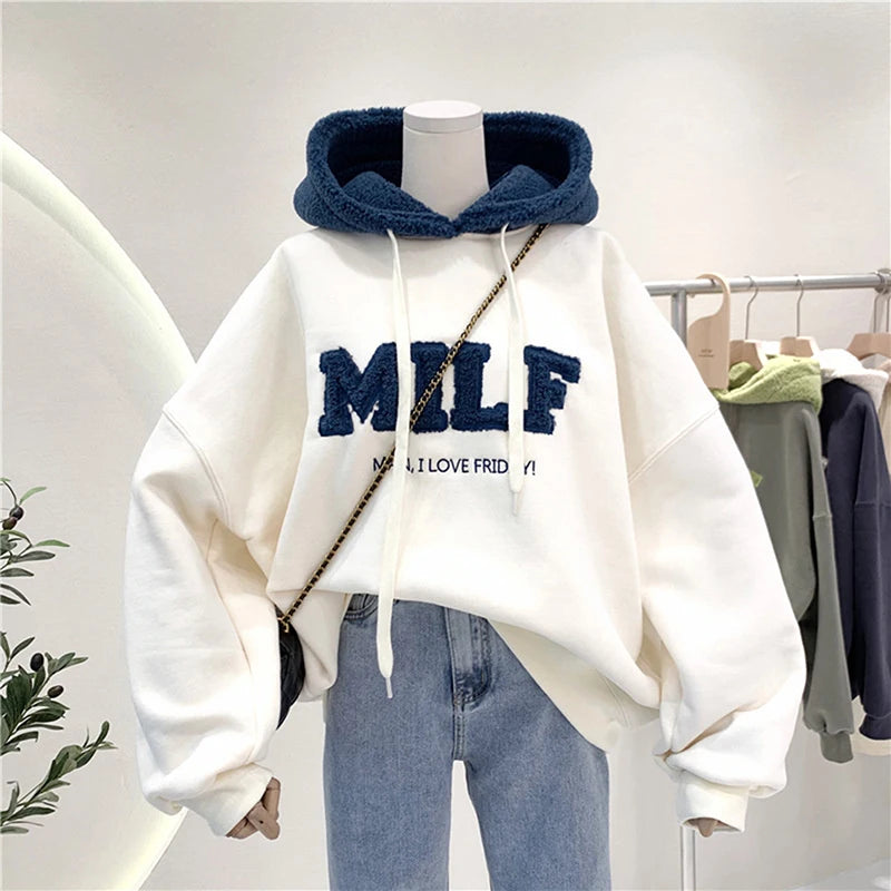 Women's "MILF" Graphic Oversized Cotton Hoodie