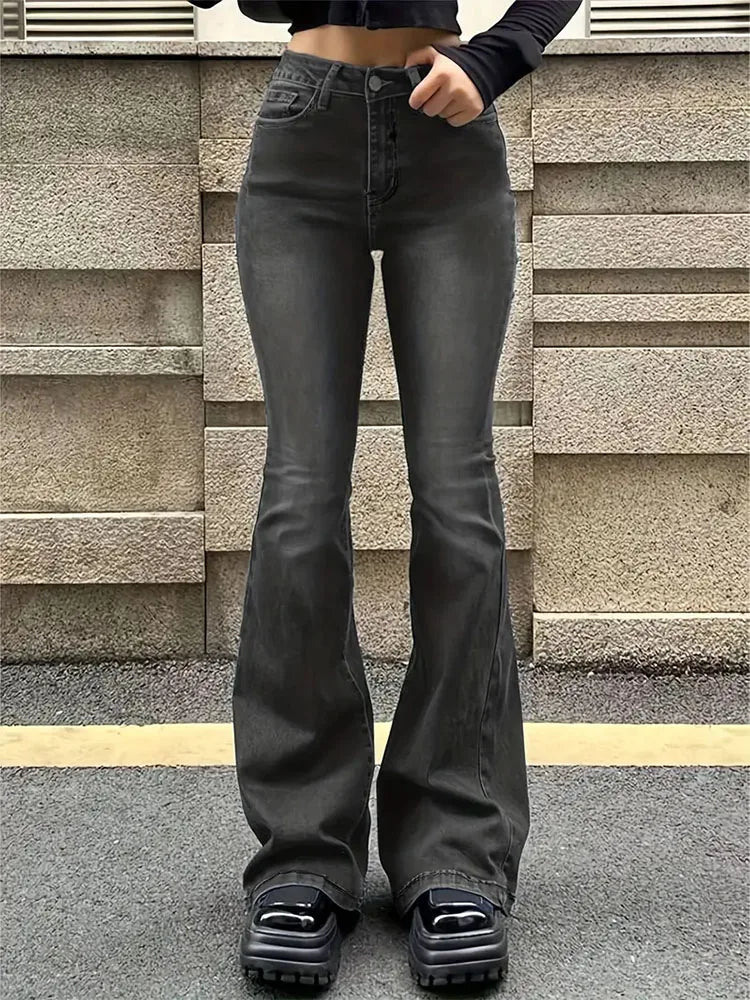 Women's High Waist Flare Stretch Skinny Jeans - Fashionable Denim Pants