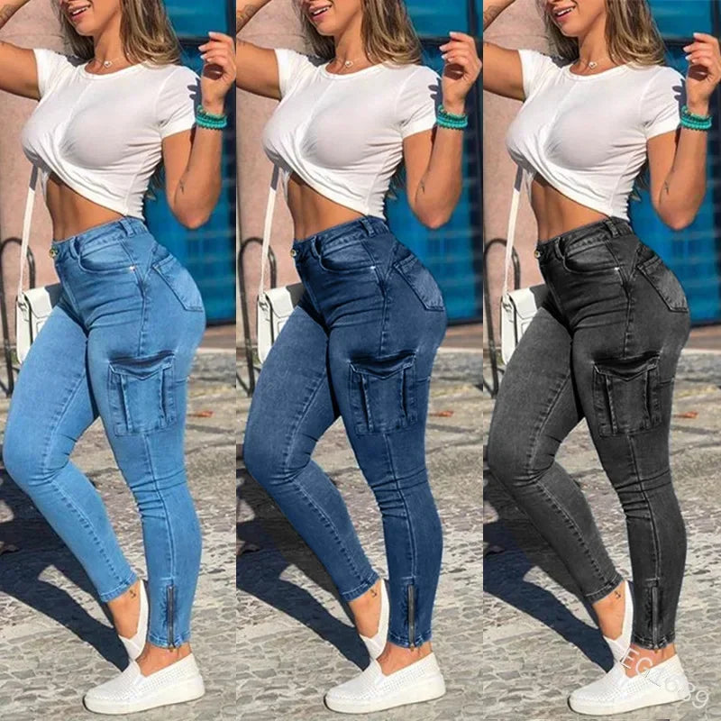 Women’s Distressed High-Waisted Slim Fit Denim Jeans - Various Colors