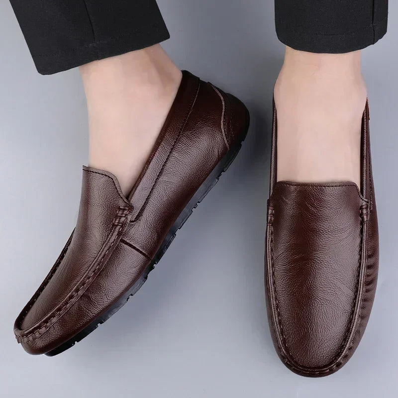 Men's Lightweight Breathable Genuine Leather Slip-On Casual Shoes