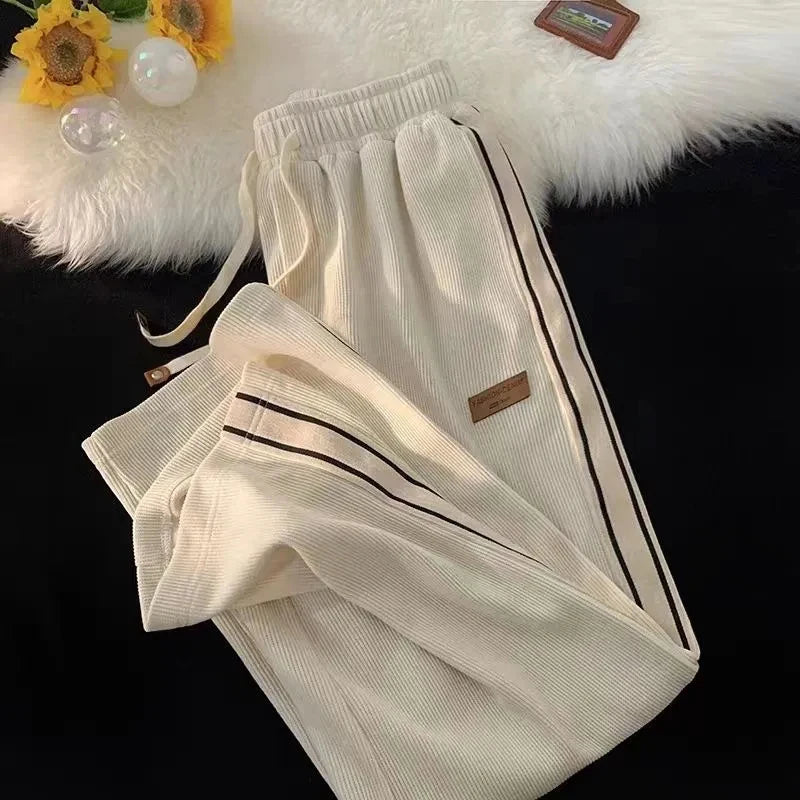 All Striped Corduroy Joggers - Thick High Waist Drawstring Wide Leg Fit