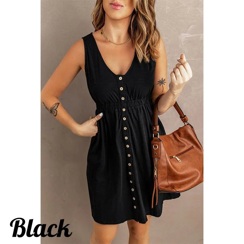 Womens  Sleeveless Buttoned Down Dress - Various Colors