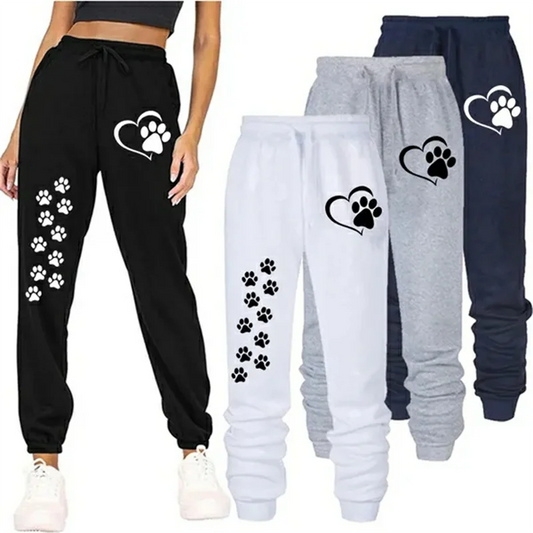 High-Quality Cotton Cat Paw Print Jogger Sweatpants for Women