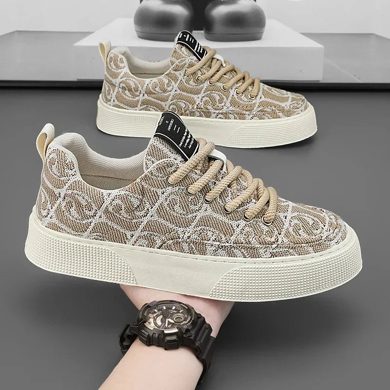 Men's Lace-Up Canvas Sneakers with Graffiti Print