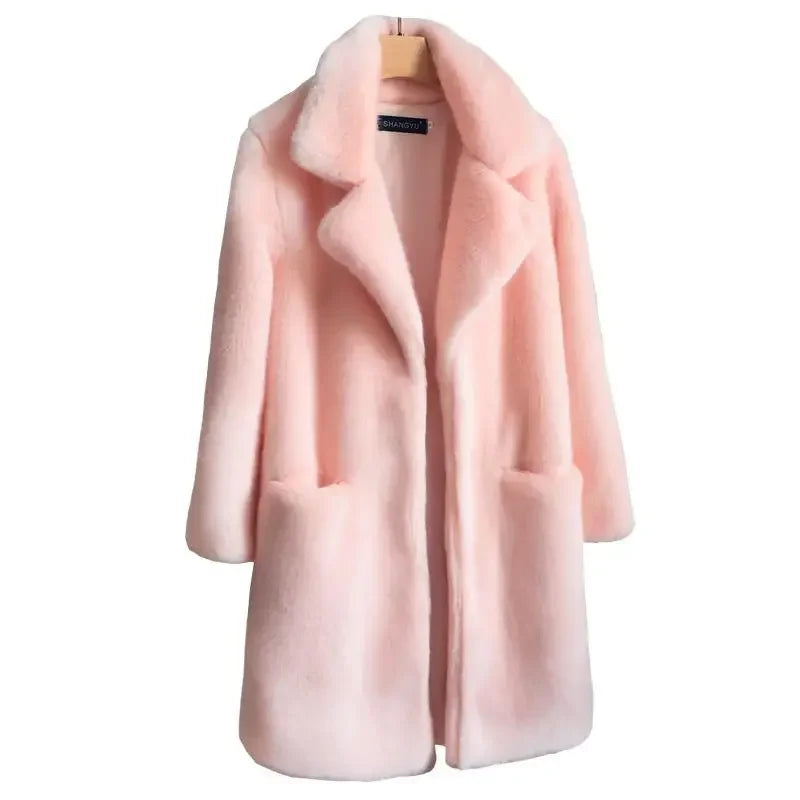 Women's Thick Mink Plush Faux Fur Coat