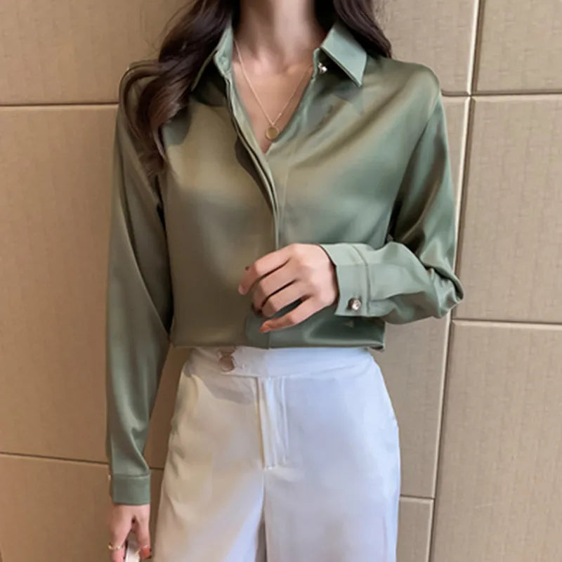 Long Sleeve Satin Shirt for Women - Various Colors