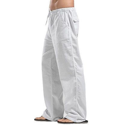 Men's Casual Loose-Fit Cotton Linen Pants with Elastic Waist - Various Colors